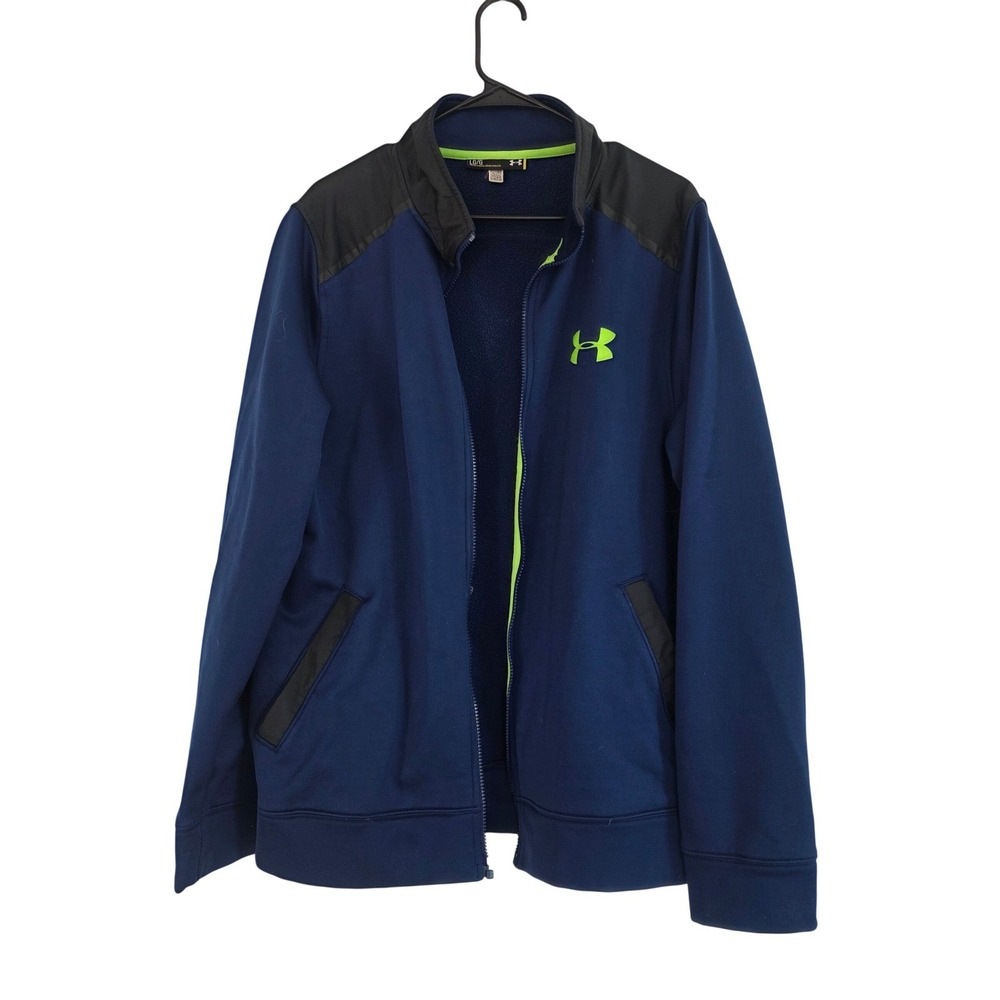 Under Armour Storm Jacket Full Zip Navy Blue Lime Green Logo Size L G